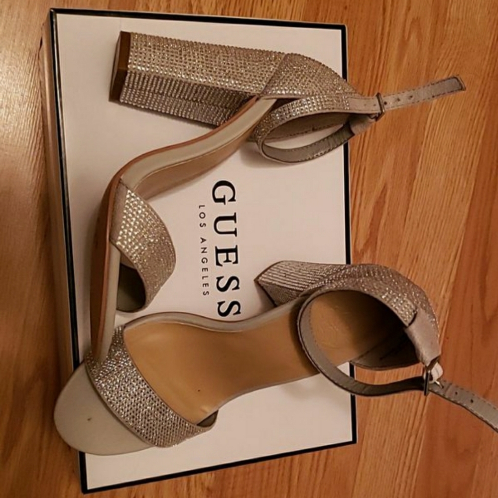 Guess heels chunky heel Silver Rhinestone size 6